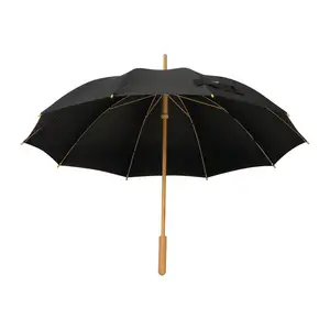 Stick umbrella with bamboo handle