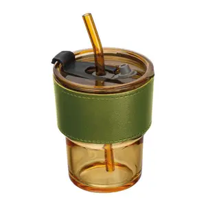 Coloured drinking glass with glass straw, 400 ml